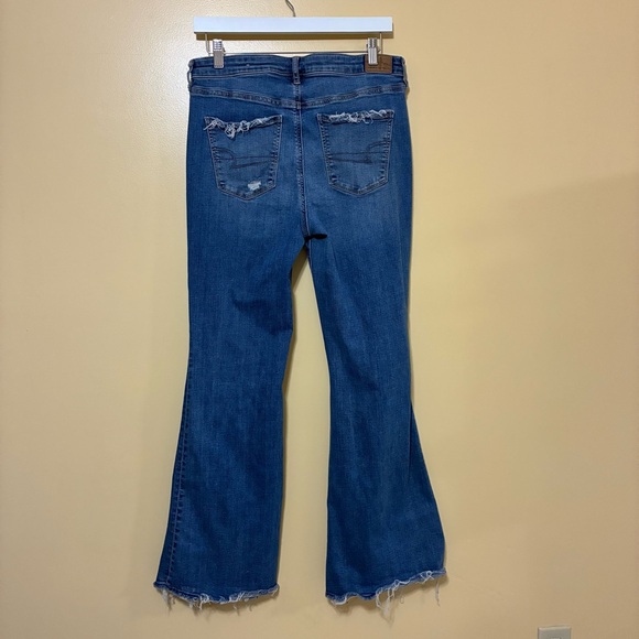 American Eagle Super Hi-Rise Flare Ripped Jeans Women’s 10 Blue - Picture 7 of 11